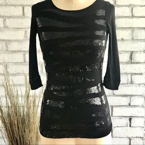 ARMANI EXCHANGE 3/4 sleeve sequin striped top